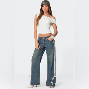 Edikted Blue Flare Jeans with White Stripes